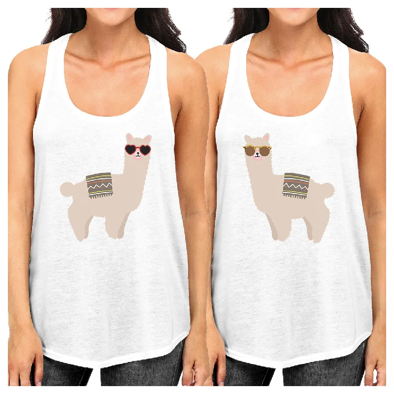 Feminine Luxe Style Sale Llamas With Sunglasses BFF Matching White Tank Tops