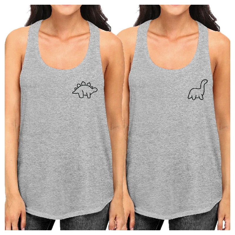 Huge Discounts This Week Dinosaurs BFF Matching Grey Tank Tops