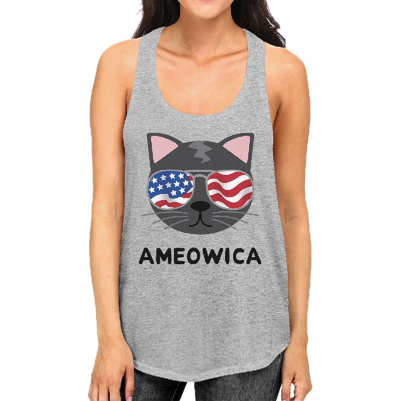 Women's Clothing For Everyday Wear Ameowica Funny 4th Of July Decorative Tanks Gift For Cat Owners