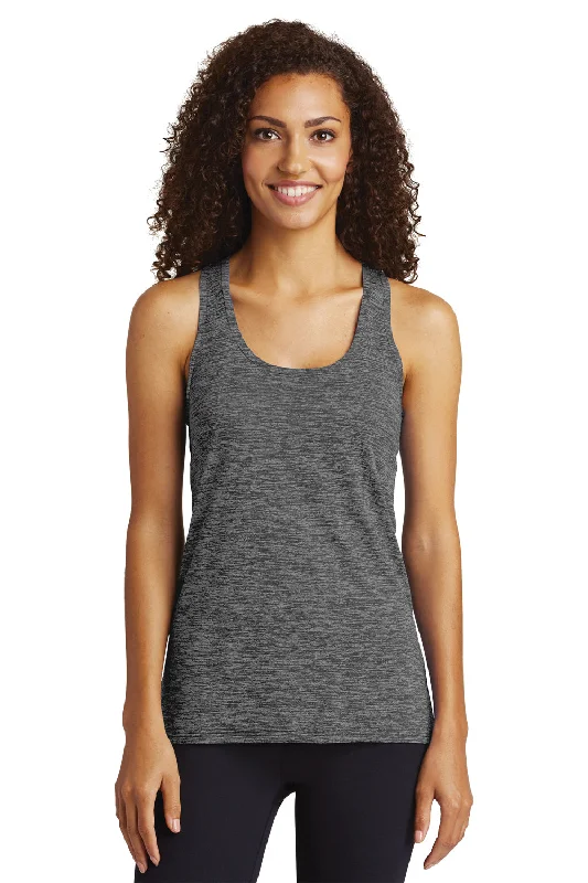 Women's Trendy Apparel Sport-Tek Womens Electric Heather Moisture Wicking Tank Top - Grey Black Electric - Closeout