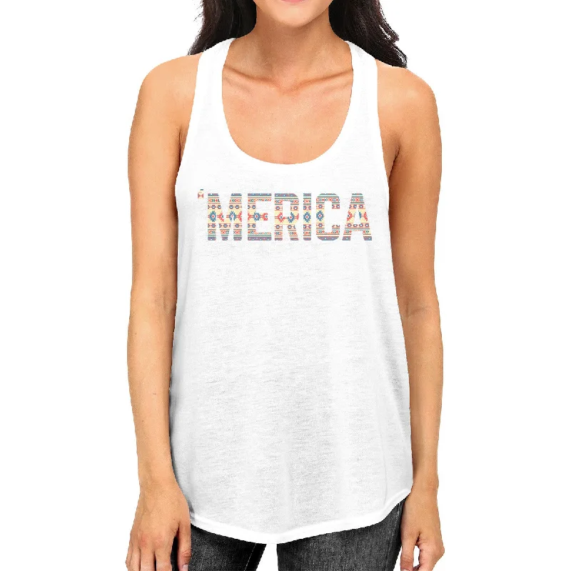 Fashion Sale 'Merica Womens White Graphic Tank Top Cute Tribal Pattern Design