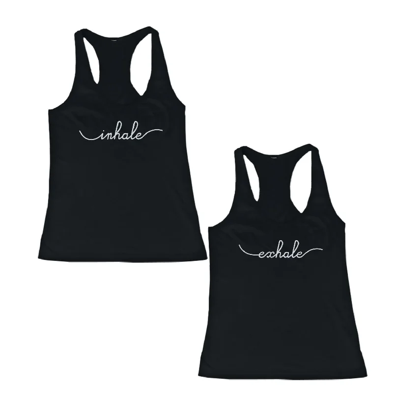 Mega Sales Inhale and Exhale Friendship Black Matching Tank Tops Cute BFF Tanks