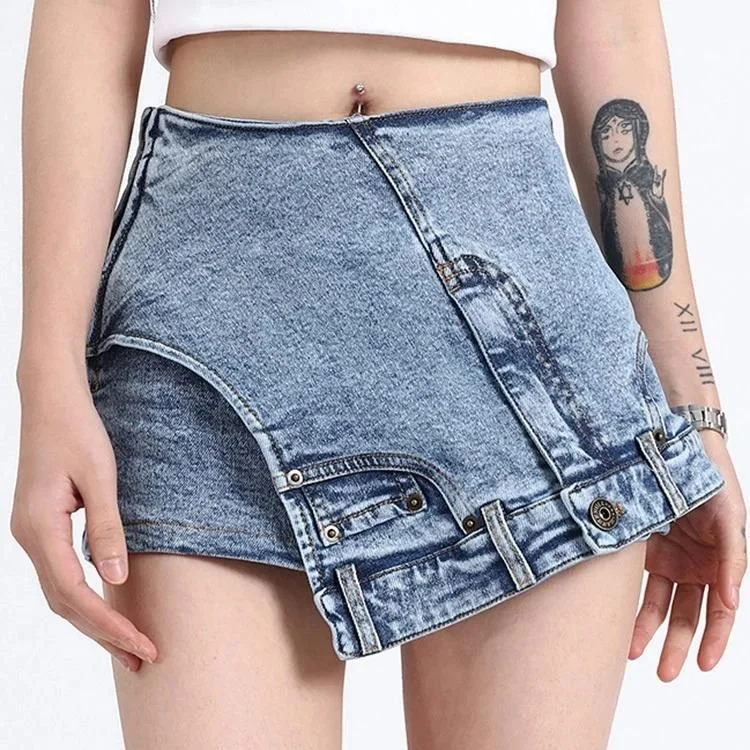 Fashion Forward Femininity High-Waist Patchwork Denim Shorts for Women