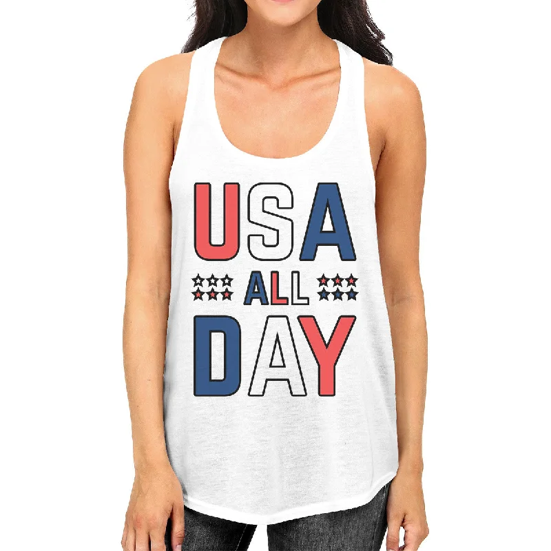 Luxury Fashion Discounts USA All Day Women White Cotton Tank Top Cute 4th Of July Design