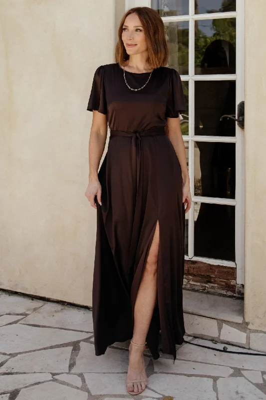 You'Ll Love Us Because Agnes Satin Maxi Dress | Espresso