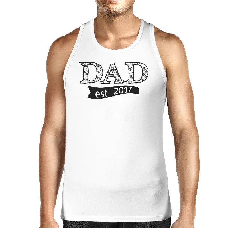 Women's Activewear Garments Dad Est 2017 Mens White Sleeveless Top Funny Fathers Day Tank Top