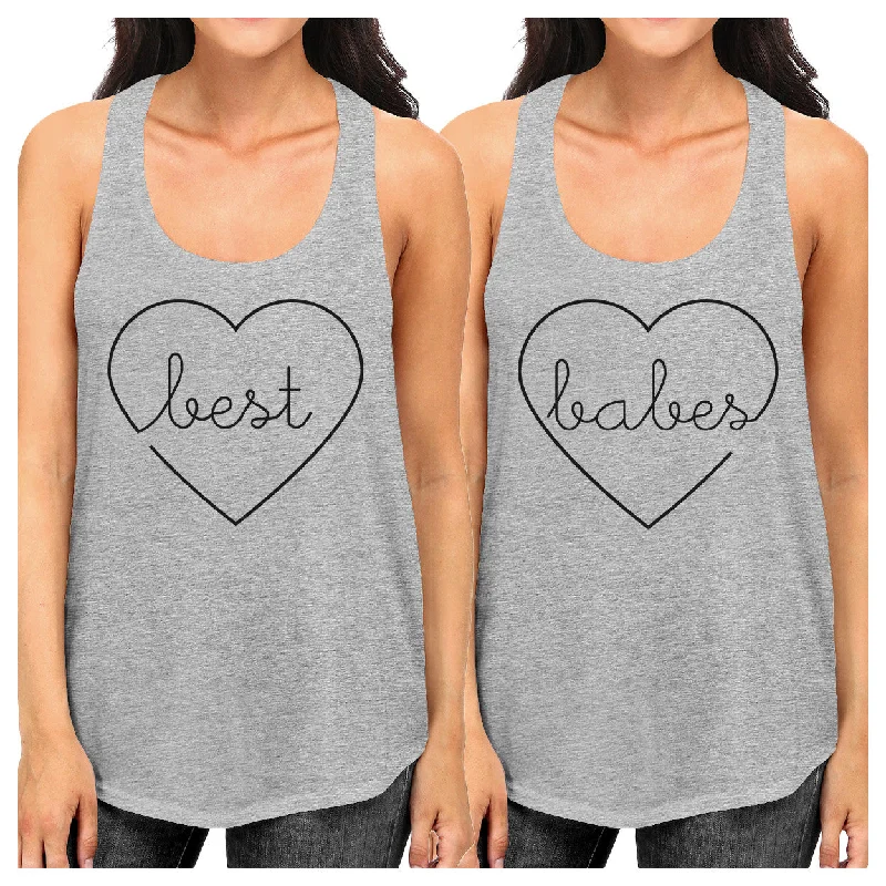 Women's Outerwear Attire Best Babes BFF Matching Grey Tank Tops