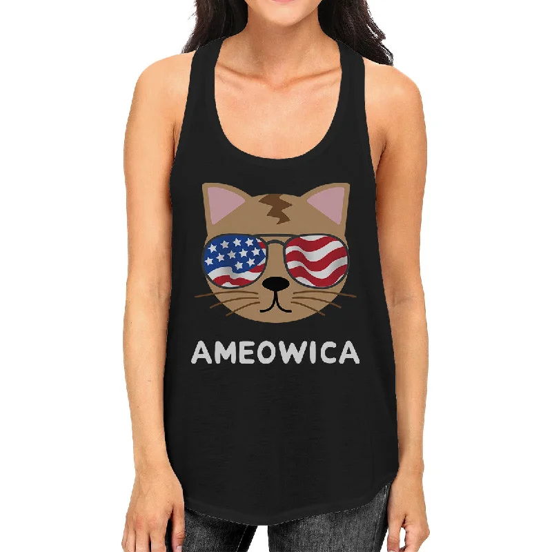 Flash Sales Ameowica Womens Black Graphic Tank Top Cute Cate Design Tanks