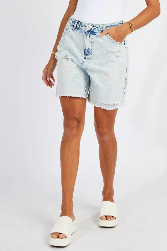 Women's Comfortable Lounge Attire Denim Longline Denim Short Mid Rise