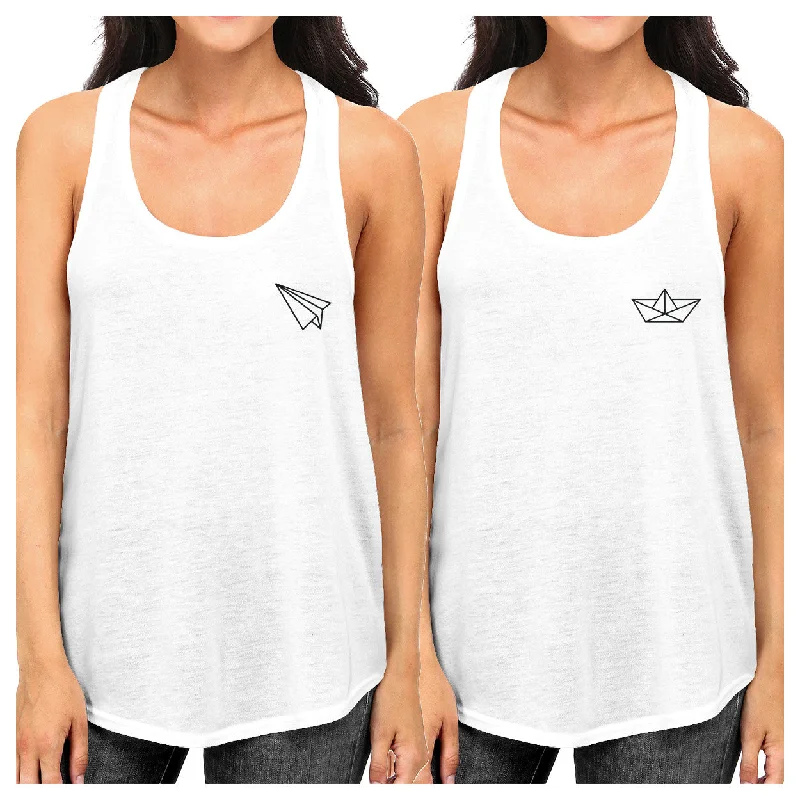 Shop Sale Items Origami Plane And Boat BFF Matching White Tank Tops