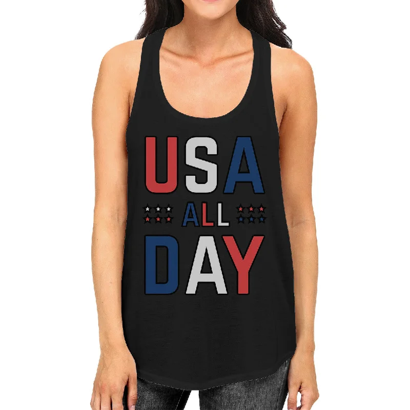 Must-Have Style Discounts USA All Day Womens Black Sleeveless Tee Cute Design Workout Tanks