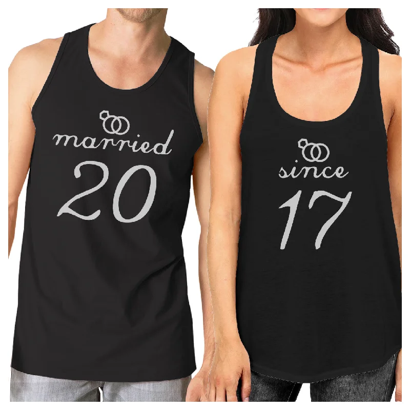 Women's Travel Attire Married Since Custom Matching Couple Black Tank Tops