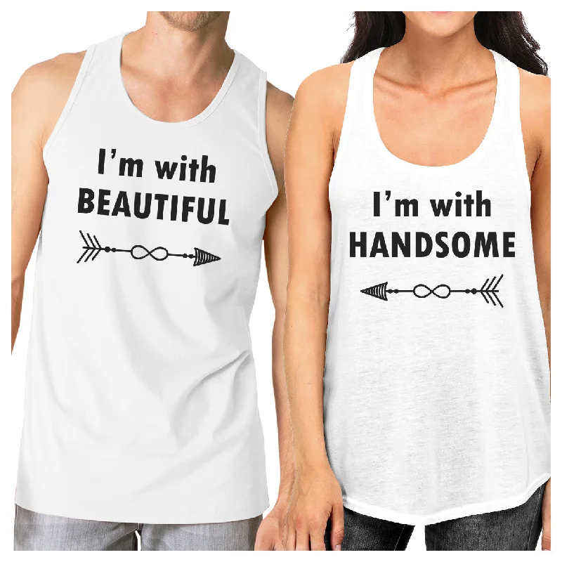 Women's Date Night Outfit I'm With Beautiful And Handsome Matching Couple White Tank Tops