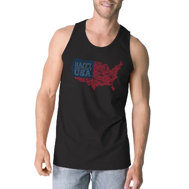 Affordable Luxury Fashion Happy Birthday USA Mens Black Sleeveless Tshirt Funny 4 Of July Tee