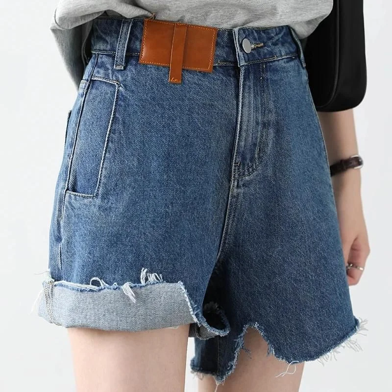 Women's Formal Event Outfit Retro Blue High-waisted Denim Shorts for Women