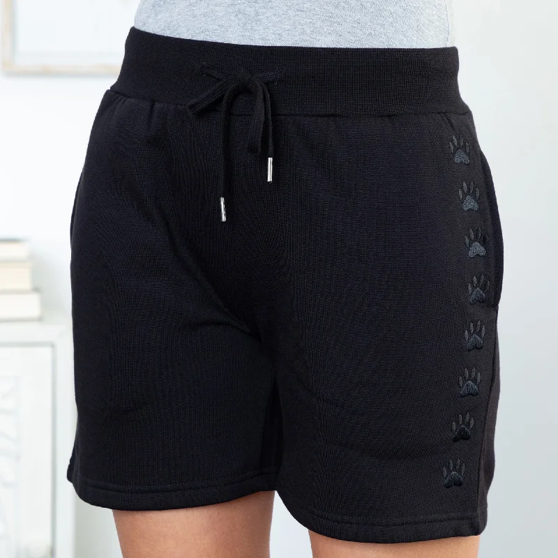 Ride The Style Wave Path of Paws Embroidered Shorts with Pockets