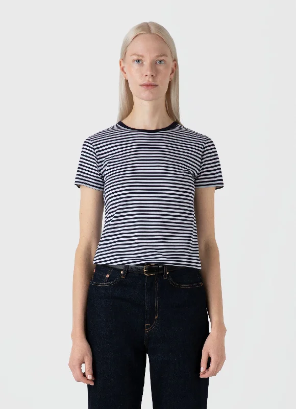 Affordable Women's Outfit Women's Classic T-shirt in Navy/White English Stripe