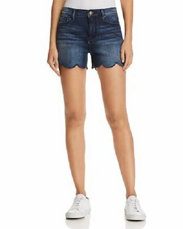 Women's Casual Apparel Scalloped Hem Jean Shorts In Indigo