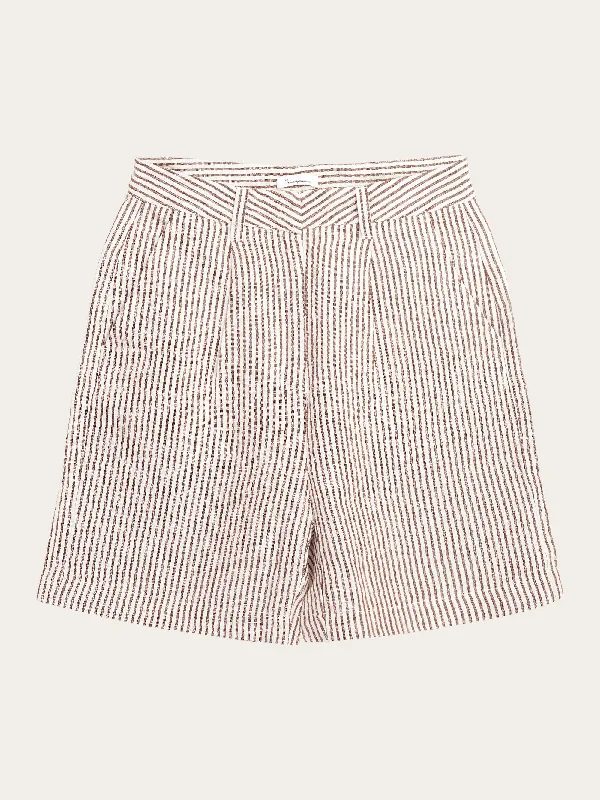 Luxury Women's Clothing POSEY wide high-rise striped linen shorts - GOTS/Vegan - Brown stripe