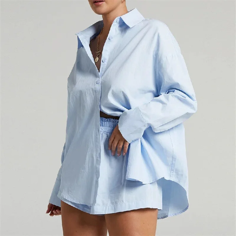 Comfortable Chic High Waist Cotton Linen Shirt and Shorts Set