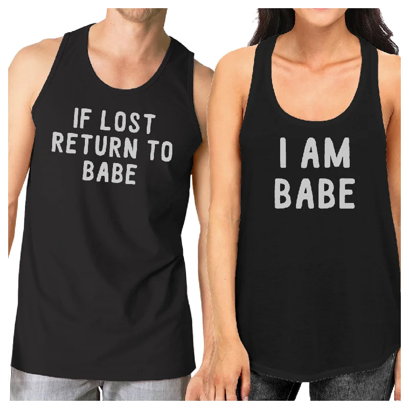 Limited Edition If Lost Return To Babe And I Am Babe Matching Couple Black Tank Tops