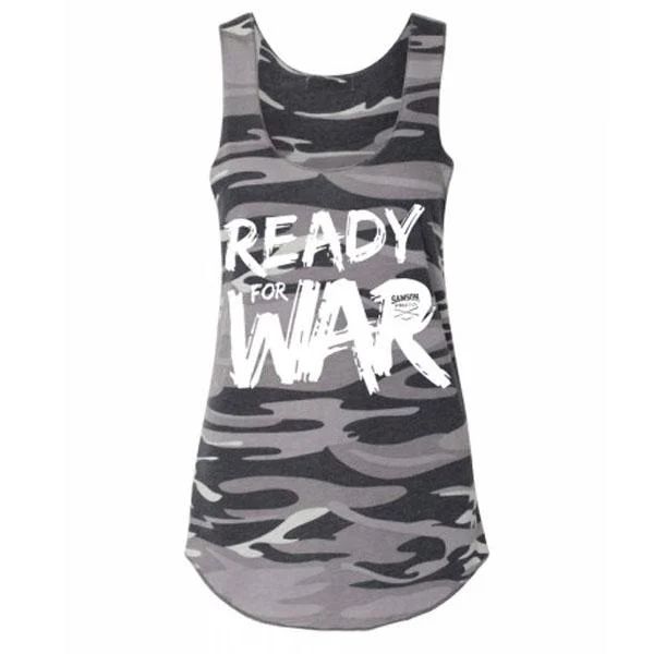 Unleash Your Fashion Samson Athletics Ready For War Ladies Camo Tank - Grey