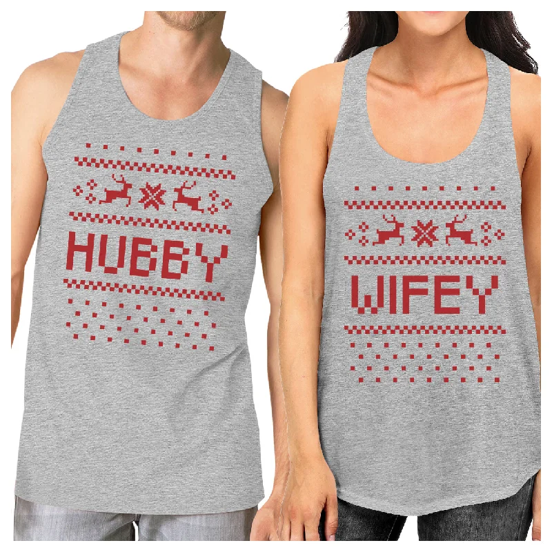 Style Breakthroughs Pixel Nordic Hubby And Wifey Matching Couple Grey Tank Tops