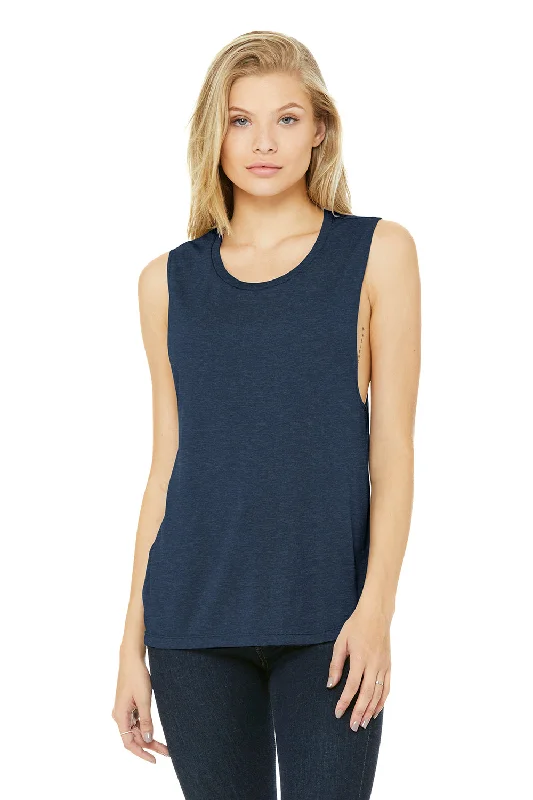 Women's Casual Clothing For Lounging Bella + Canvas Womens Flowy Muscle Tank Top - Heather Navy Blue - Closeout