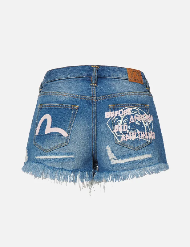 Comfortable Women's Clothing Seagull and Godhead Print Denim Shorts