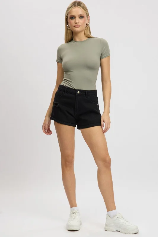 Casual Outfit For Women Black Relaxed Shorts Low Rise