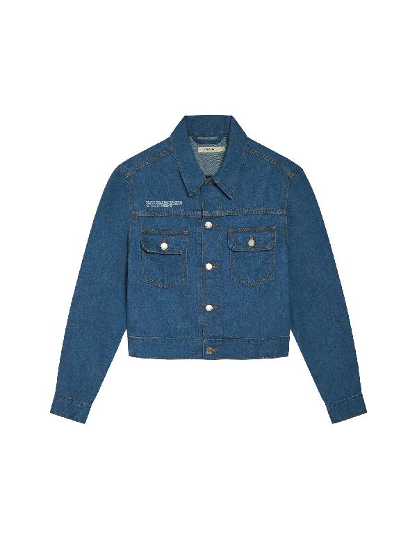 Timeless Style Promotions Womens Cropped Hemp Denim Jacket—mid wash