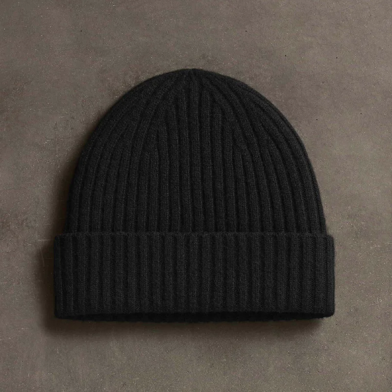 Find Your Unique Flair Recycled Cashmere Ribbed Beanie - Black