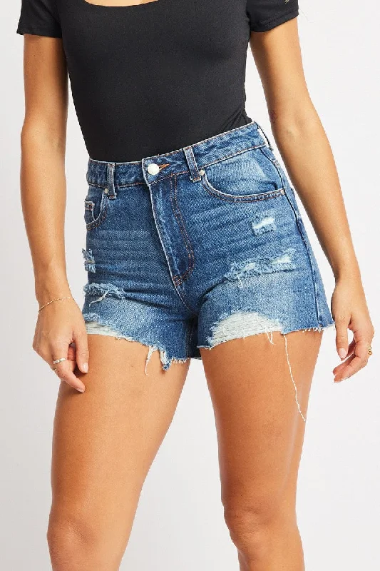 Women's Holiday Clothing Denim Relaxed Short High Rise Ripped