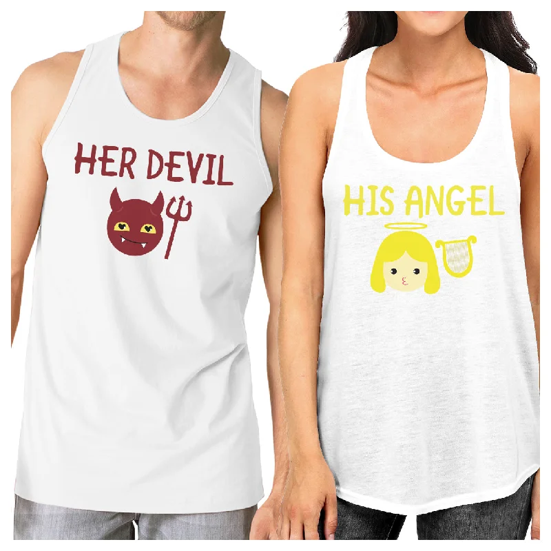 Women's Vacation Outfit Set Her Devil His Angel Matching Couple White Tank Tops