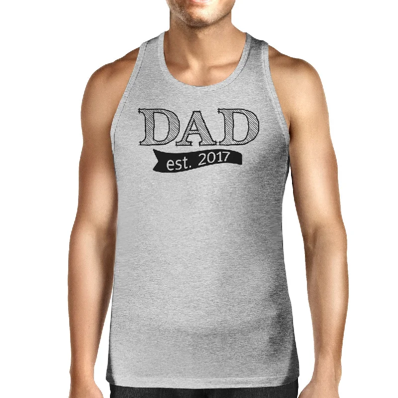 Women's Casual Garments Dad Est 2017 Mens Grey Cotton Tanks Fathers Day Gifts For New Dads