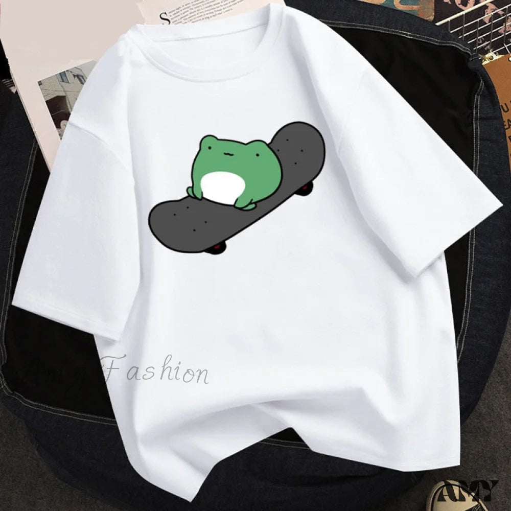 Women's Outerwear Garments Amy Fashion - Skateboard Woman Frog T-shirt