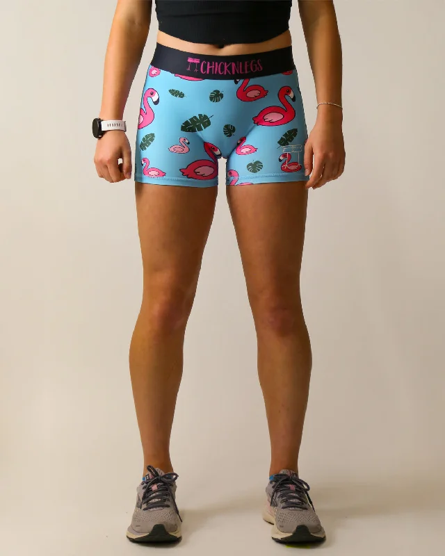 Shop The Hottest Deals Women's Blue Flamingo 3" Compression Shorts