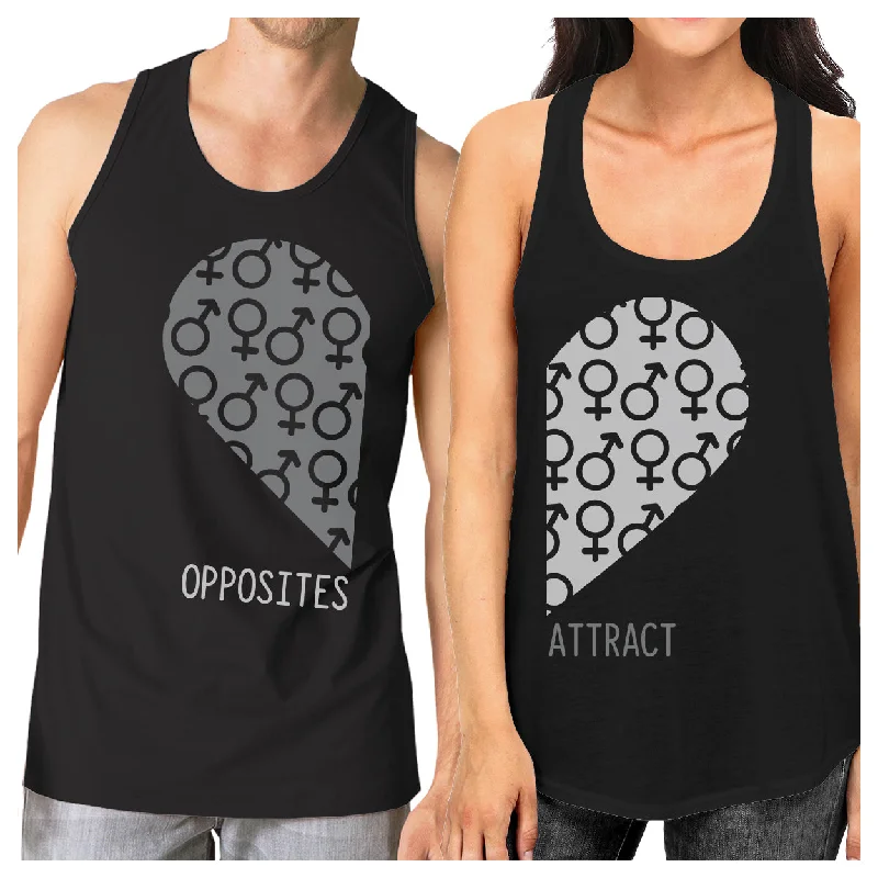 Women's Active Outfit For Fitness Opposites Attract Male Female Symbols Matching Couple Black Tank Tops