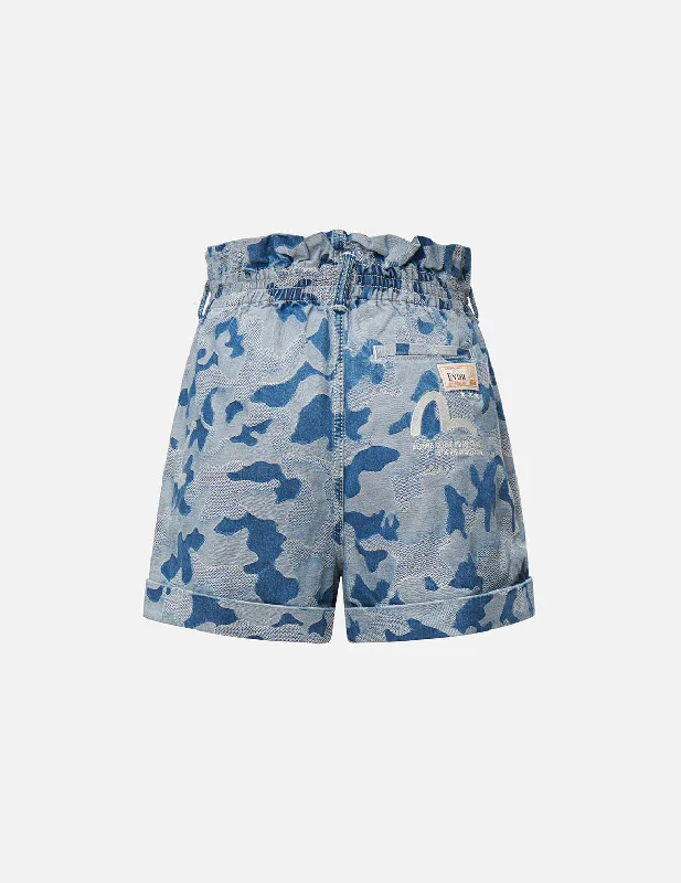 Additional Time-Limited Offers Allover Camouflage Jacquard Paperbag Denim Shorts