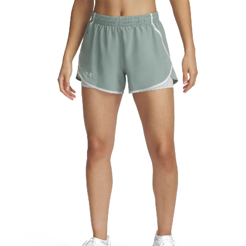 Ends Soon Under Armour Fly By 2-in-1 Running Shorts - Womens - Silica Green/Hydro Green/Reflective