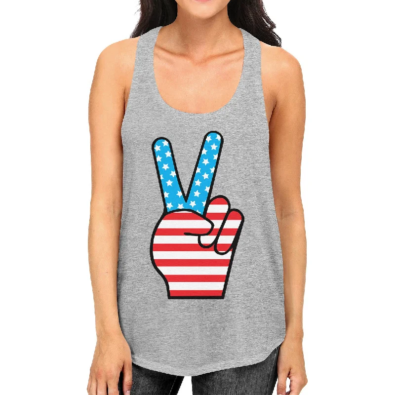 Big Discounts Cute Peace Sign Womens Tanks Unique American Flag Gray Tank Top