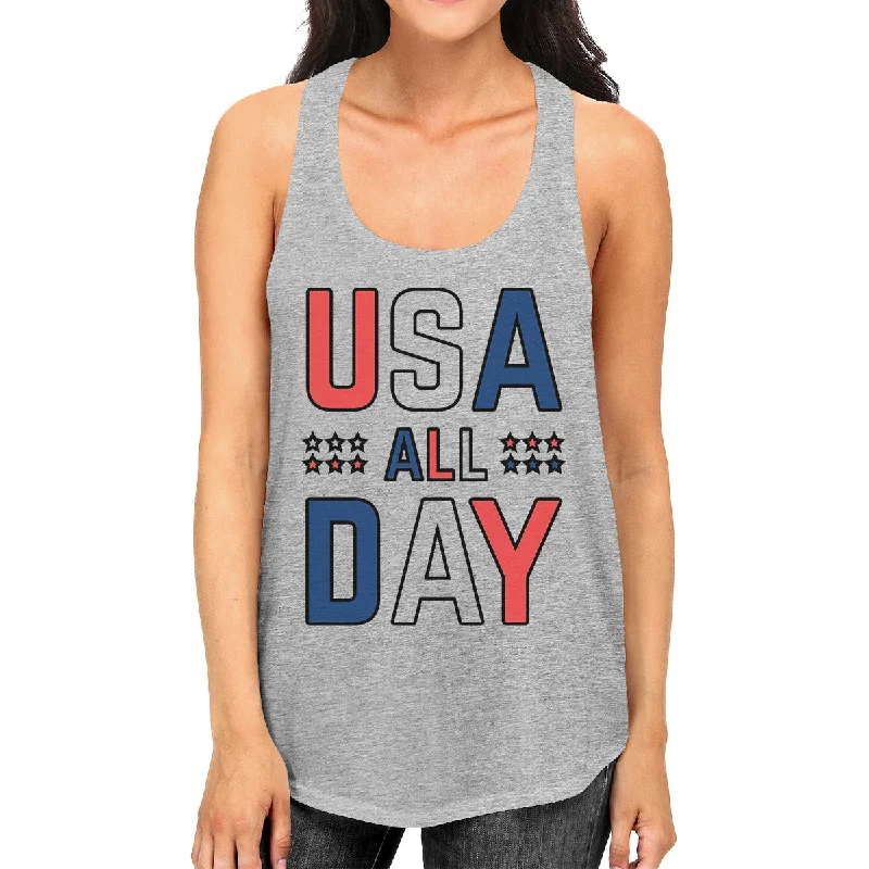 Modern Fashion Sale USA All Day Cute Womens Cotton Tank Top Racerback Fourth of July