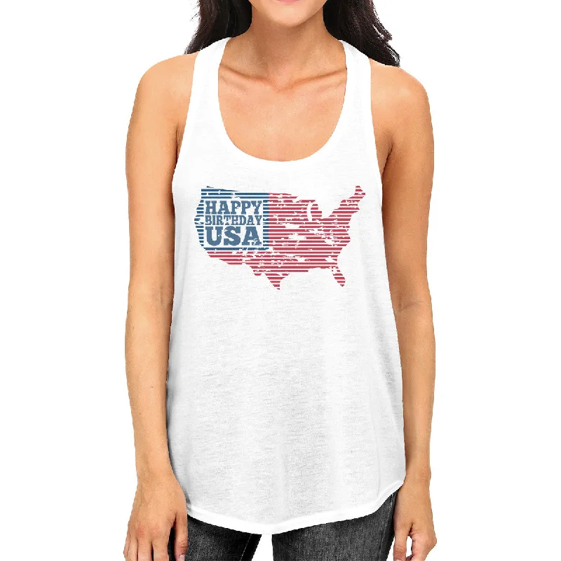 Trendy Pulse Happy Birthday USA Womens White Sleeveless Top Funny 4 Of July Tank