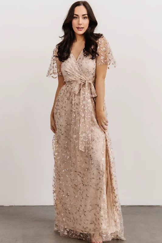 Hot Deals Marseille Embossed Maxi Dress | Sequin Champagne