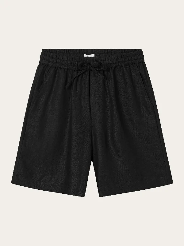 Affordable Fashion Clothing For Women Linen mix elastic waist shorts - Black Jet