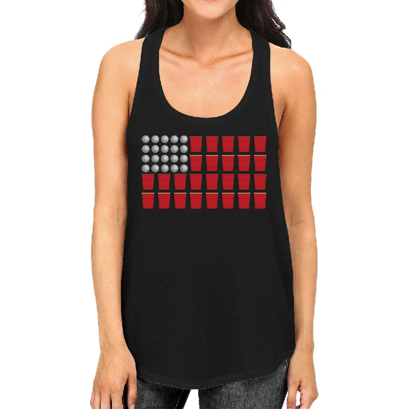 Women's Clothes For The Office Beer Pong American Flag Womens Funny Design Tank Top Gift For Her