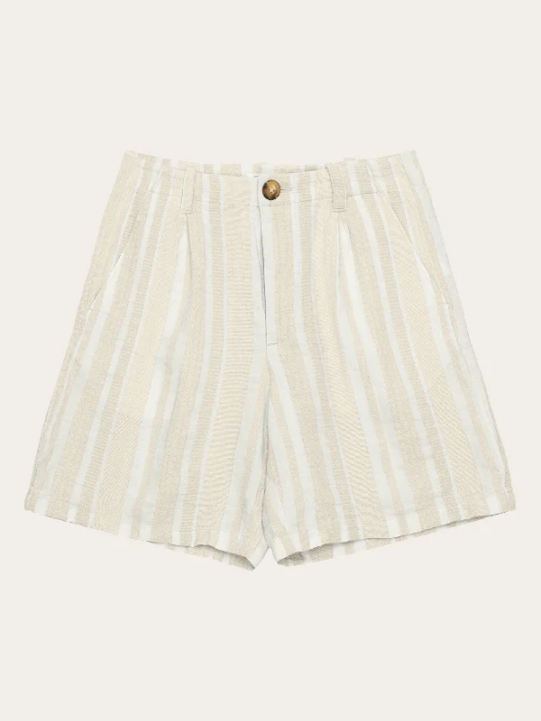 Flash Sales POSEY wide mid-rise pleated jacquard woven stripe shorts - GOTS/Vegan - Beige stripe