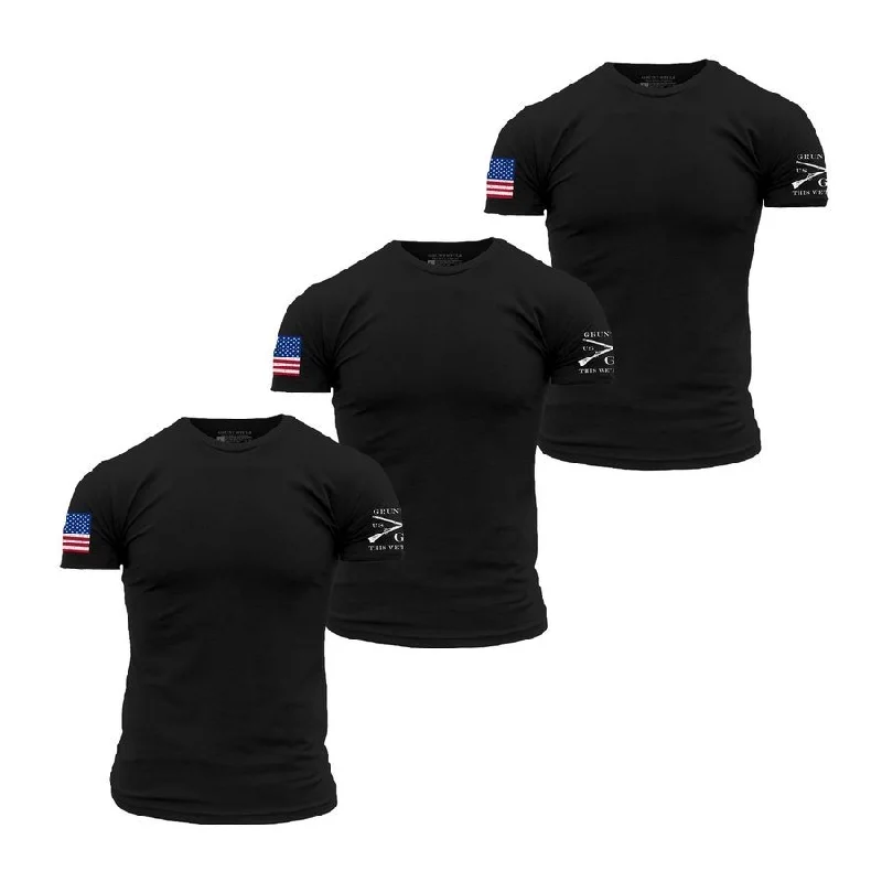 Discover Promotions USA Flag Basic T-Shirts - Black - 3 Pack