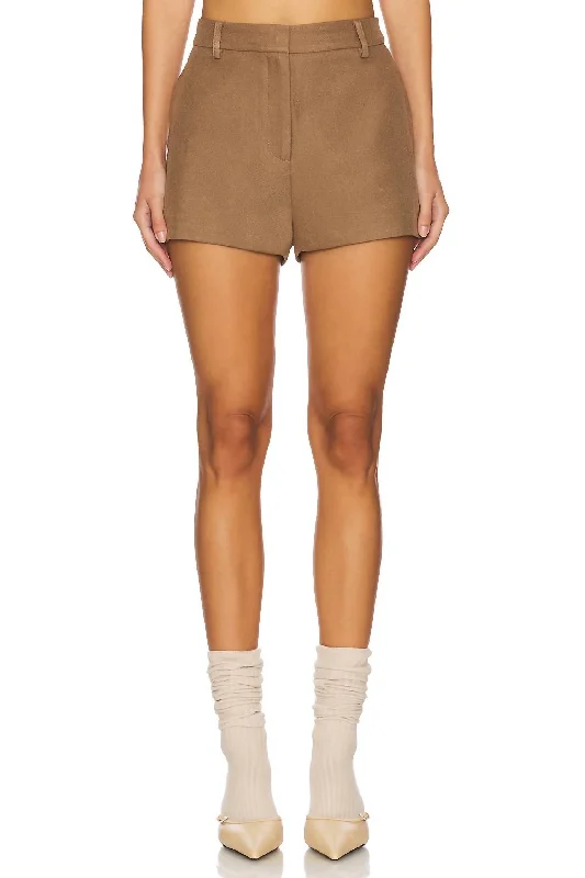 Limited Edition Move Over Pleated High Waist Shorts In Walnut