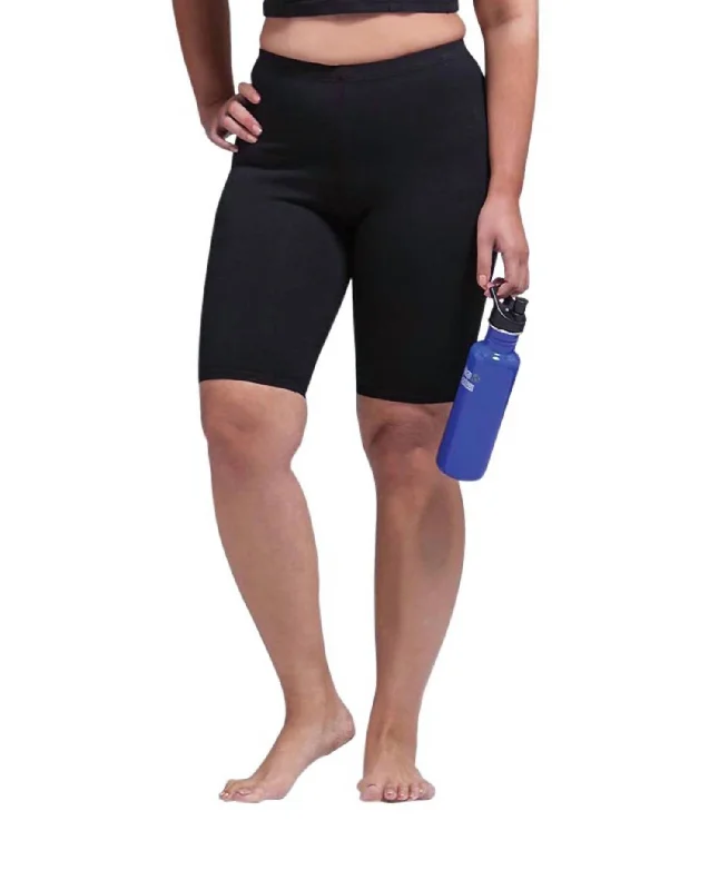 Women's Comfortable Lounge Outfit Plus Size Solid Cotton Lycra Bike Shorts In Black